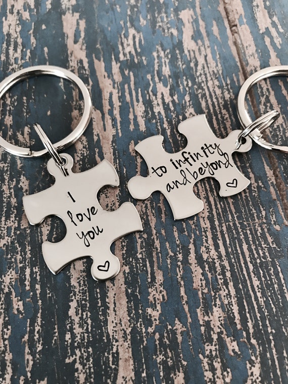 I Love You to Infinity and Beyond Puzzle Piece Keychain Set: 10