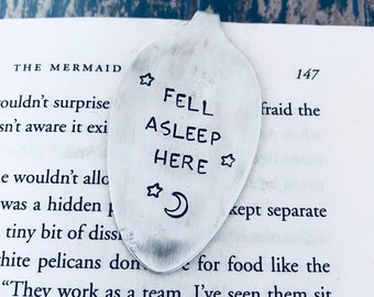 Fell Asleep Here Vintage Spoon Bookmark - Moon and Stars - Bookworm - Graduation - Back to School - Gift - Upcycled - Silverplate - Funny