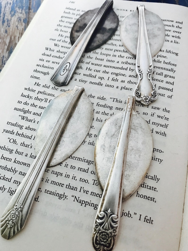 Fell Asleep Here Vintage Spoon Bookmark Moon and Stars Bookworm Graduation Back to School Gift Upcycled Silverplate Funny image 2
