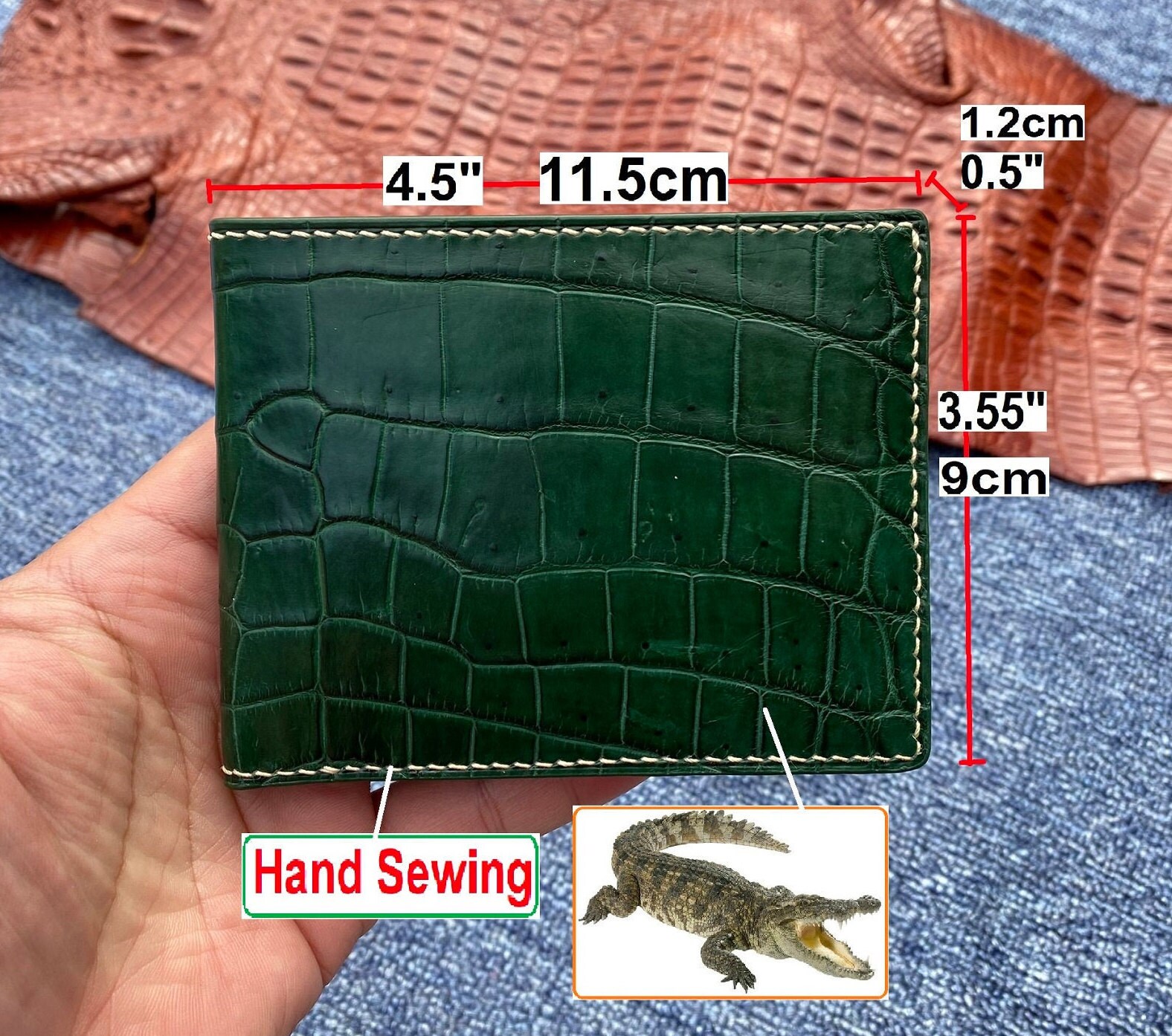 Alligator Bifold Wallet Men Green Crocodile Wallet Men Etsy