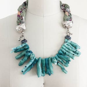 Dyed Silk Braided Top with Silver side Toggles and Turquoise Dyed Coral