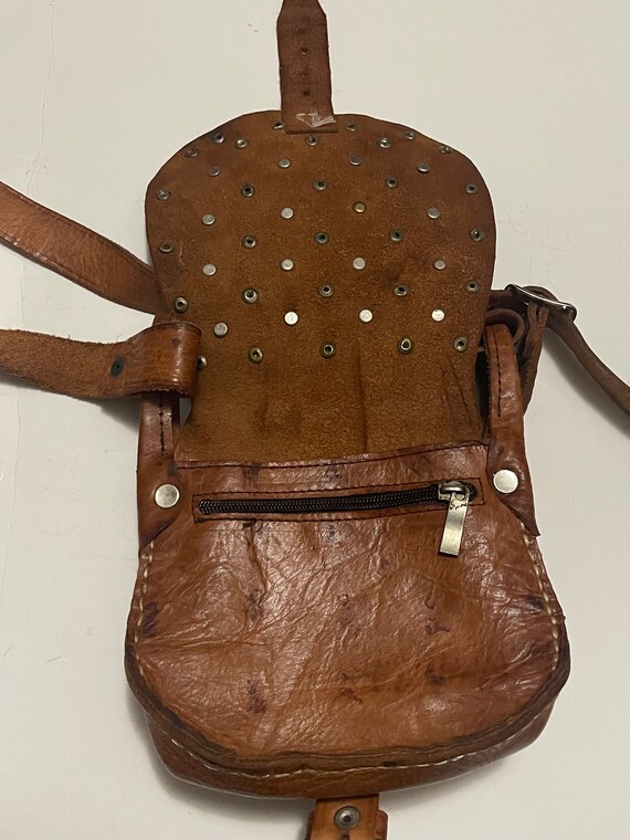 Vintage Brown Leather Saddle Crossbody Bag Gem