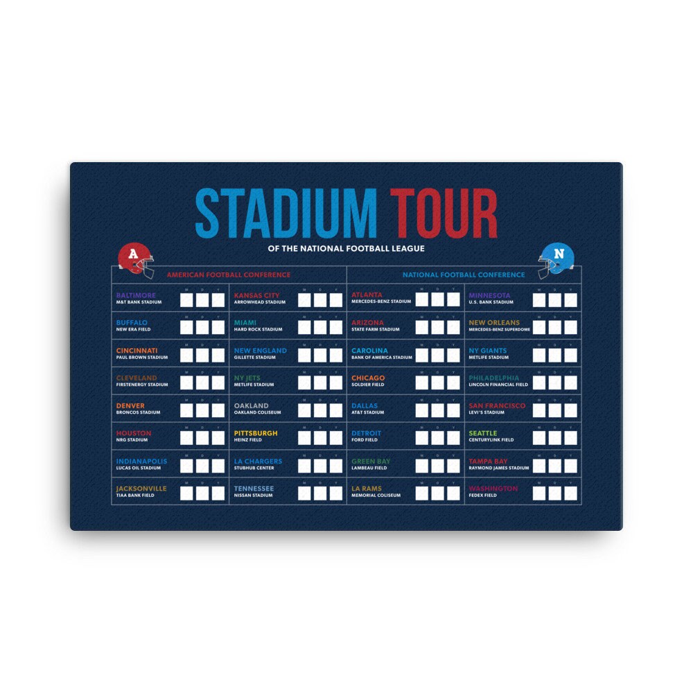 Nfl Football Stadium Tour Canvas Document Your Journey Writable Canvas