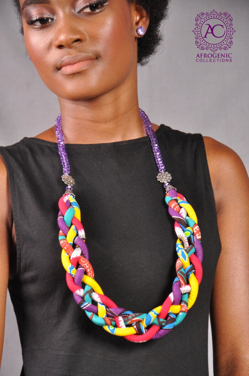 Valentine gift Ethnic Rope necklace Statement piece Multi Strand Ankara neckpiece African Rope necklace Multicolour fabric jewellery