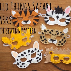 African Safari Masks (Tiger, Lion, Giraffe, Zebra and Leopard) Felt Dressup Mask PDF Sewing Pattern and BONUS Printables
