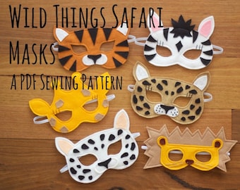 African Safari Masks (Tiger, Lion, Giraffe, Zebra and Leopard) Felt Dressup Mask PDF Sewing Pattern and BONUS Printables