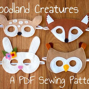 Woodland Animals (Fox, Fawn, Bunny and Owl) Felt Mask PDF Sewing Pattern and BONUS Printables