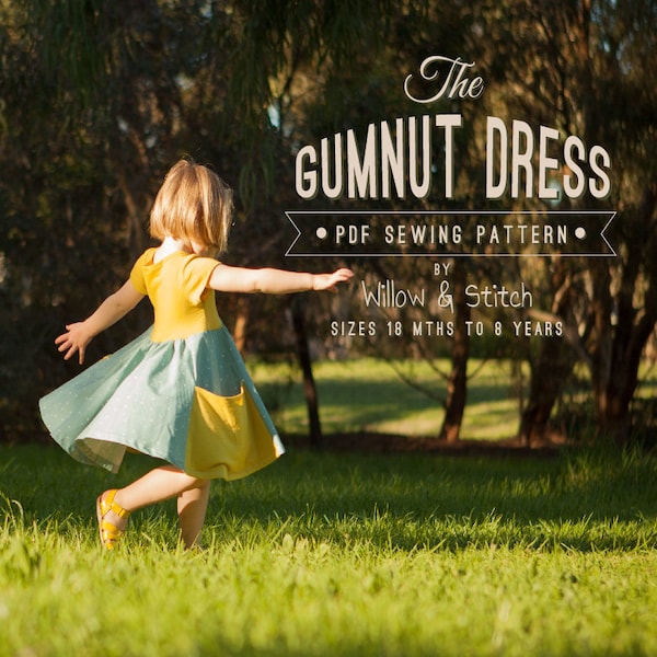 Gumnut Dress - Girls dress PDF sewing pattern - Circle Skirt Twirling Play Dress - Instant Download - Sizes 18m - 8 years