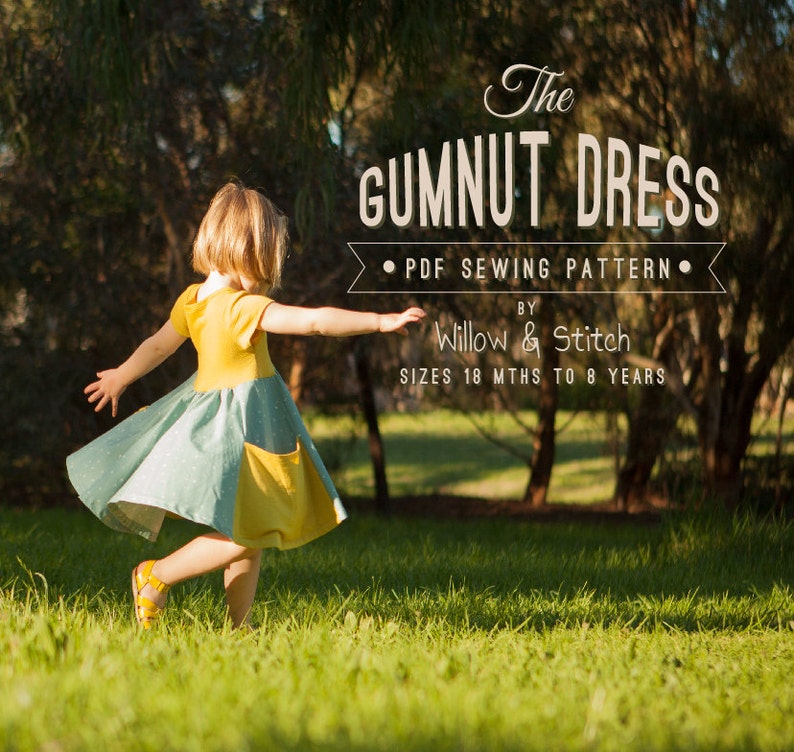 Gumnut Dress Girls dress PDF sewing pattern Circle Skirt Twirling Play Dress Instant Download Sizes 18m 8 years zdjęcie 1