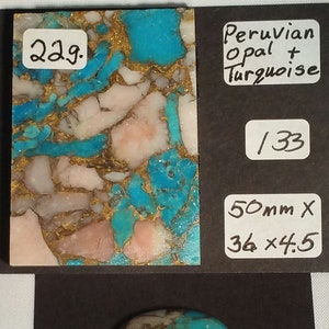 Peruvian Opal, Kingman Turquoise, Opal and Turquoise Slab For Cabochons, Jewelry Making, Lapidary Slab