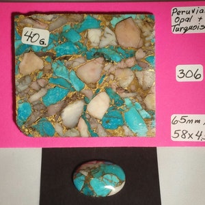 Peruvian Opal, Kingman Turquoise, Opal and Turquoise Slab For Cabochons, Jewelry Making, Lapidary Slab