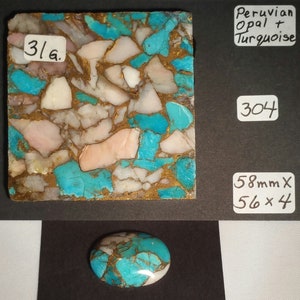Peruvian Opal, Kingman Turquoise, Opal and Turquoise Slab For Cabochons, Jewelry Making, Lapidary, Rough Slab