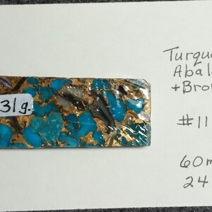 Abalone & Kingman Blue Turquoise, Turquoise Slab For Cabochons, Jewelry Making, Cabochon Making,  Lapidary Slab, Bronze Matrix