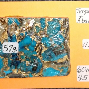 Abalone & Kingman Blue Turquoise, Turquoise Slab For Cabochons, Jewelry Making, Cabochon Making,  Lapidary Slab, Bronze Matrix