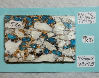 White Buffalo and Kingman Turquoise, White Buffalo Slab For Cabochons, Jewelry Making, Cabochon Making, Lapidary Slab, Bronze Matrix