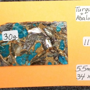 Abalone & Kingman Blue Turquoise, Turquoise Slab For Cabochons, Jewelry Making, Cabochon Making,  Lapidary Slab, Bronze Matrix