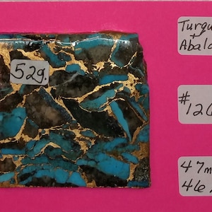 Abalone & Kingman Blue Turquoise, Turquoise Slab For Cabochons, Jewelry Making, Cabochon Making,  Lapidary Slab, Bronze Matrix