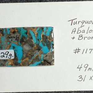 Abalone & Kingman Blue Turquoise, Turquoise Slab For Cabochons, Jewelry Making, Cabochon Making,  Lapidary Slab, Bronze Matrix