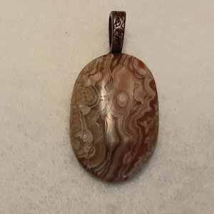 Crazy Lace Agate Pendant, Hand Made, Antique Copper Bail, Made In USA, Oval Shaped Pendant, Perfect Gift, Crazy Lace Agate
