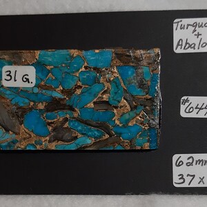 Abalone & Kingman Blue Turquoise, Turquoise Slab For Cabochons, Jewelry Making, Cabochon Making,  Lapidary Slab, Bronze Matrix