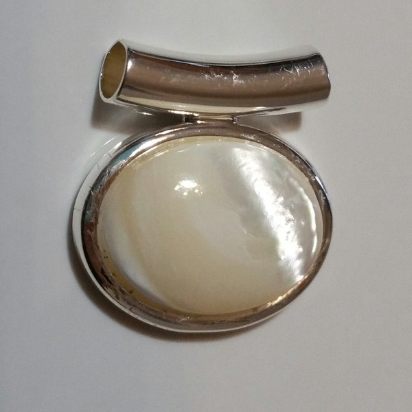 Mother-Of-Pearl Pendant, Hand Made, Silver Tube Bail, Made In USA, Oval Pendant, Perfect Gift