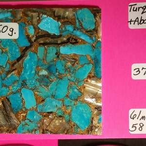 Abalone & Kingman Blue Turquoise, Turquoise Slab For Cabochons, Jewelry Making, Cabochon Making,  Lapidary Slab, Bronze Matrix