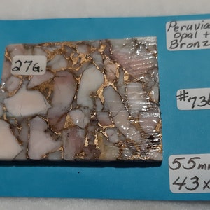 Peruvian Opal and Bronze Matrix, Peruvian Opal Slab For Cabochons, Jewelry Making, Cabochon Making,  Lapidary Slab