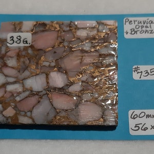 Peruvian Opal and Bronze Matrix, Peruvian Opal Slab For Cabochons, Jewelry Making, Cabochon Making,  Lapidary Slab