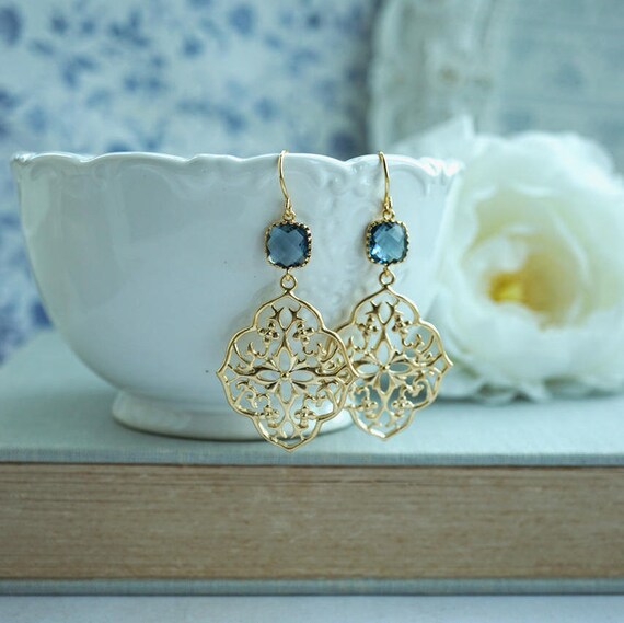 Navy Wedding Earrings Dark Blue Chandelier Image 0