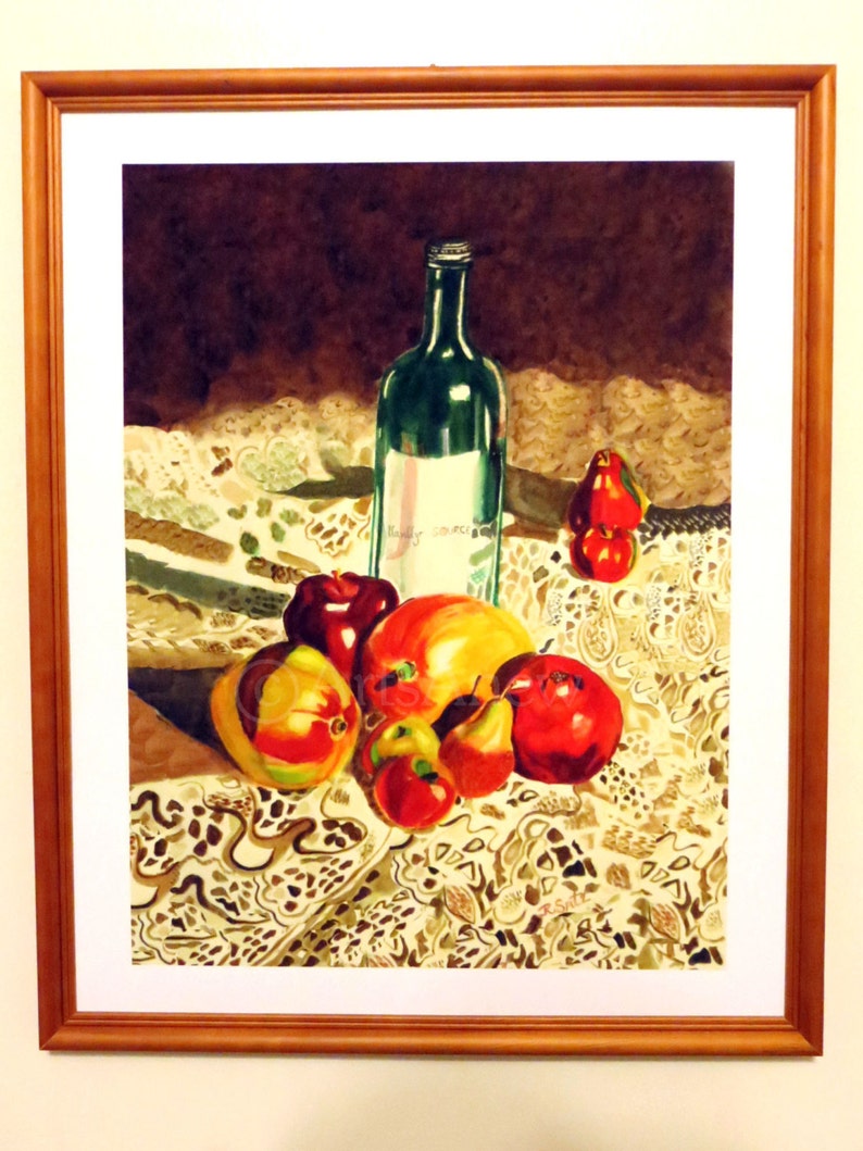 Pomegranate mangoes wine bottle hand painted watercolor print image 2