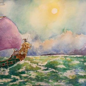 The Dawn Treader and Reepicheep - Original Watercolor Print - Printed on 8.5x11” Cardstock