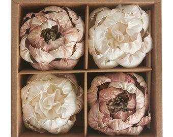 4 White Natural Rare Peony Brides Dream Sola Flower Cotton Wick Diffuser Set for Home Fragrance by Plawanature