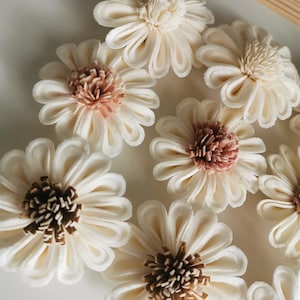 Peut inclure: Un ensemble de huit fleurs en bois de sola blanches avec des centres de différentes couleurs. Les fleurs ont un design délicat et superposé et sont parfaites pour ajouter une touche de beauté naturelle à n'importe quel espace.