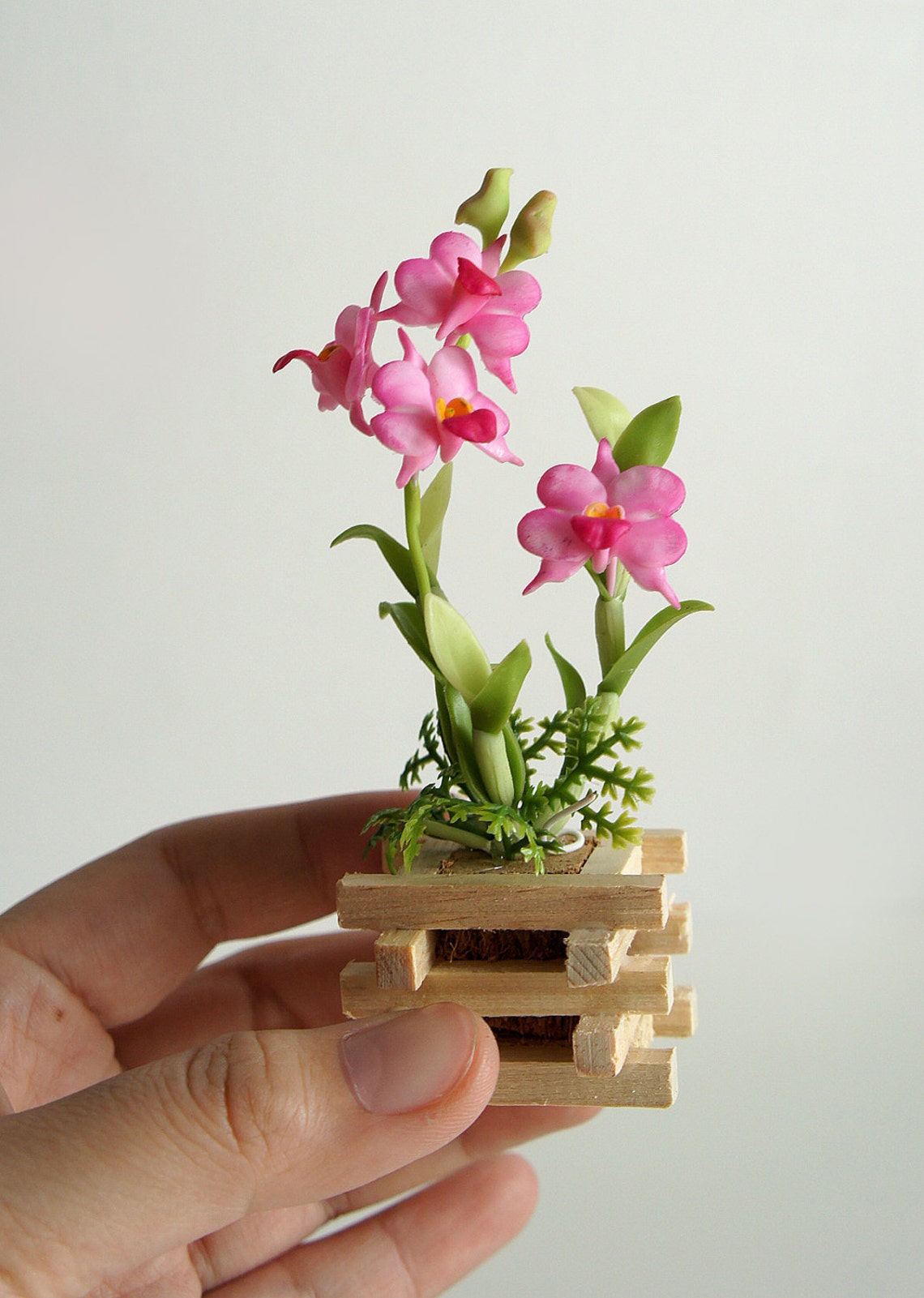 3 Miniatures Orchid Clay Artificial Flower Pots Size M Etsy