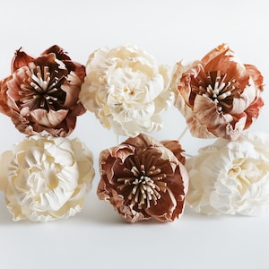 6 Mixed White Natural Wood Color Peony Flower 3" Sola Flower Reed Diffuser for Home Fragrance by Plawanature