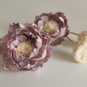 2 Violet Peony Lotus Sola Flower 9cm with Cotton Wick Diffuser for Home Fragrance. image 3