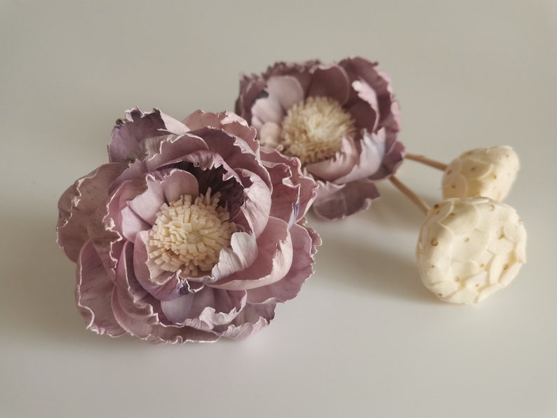 2 Violet Peony Lotus Sola Flower 9cm with Cotton Wick Diffuser for Home Fragrance. image 3