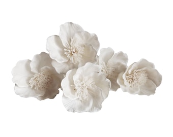 5 vita hibiskus Sola-blommor 8 cm doftpinnar för hemdoft