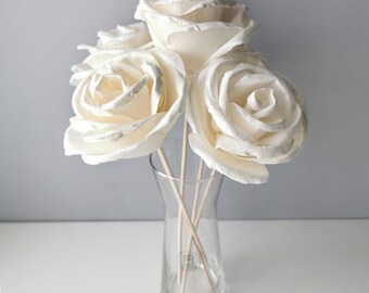 Plawanature Set of 10 Spiral Rose White Sola Flower with Reed Diffuser for Home Fragrance. 