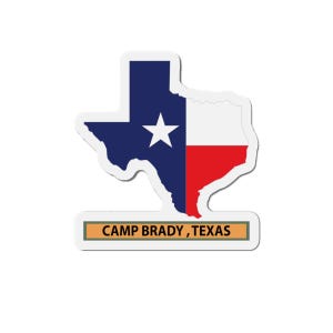 Gestanzte Magnete - Texas Landkarte mit Aufdruck mit Bundesstaatsflagge - Camp Brady, Texas X 300
