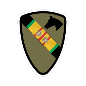 キスカットステッカー - 陸軍 - 第1騎兵師団 - SSI - 鎮圧された第1騎兵師団SSI、キャンペーンスター2個付き - 大判×300