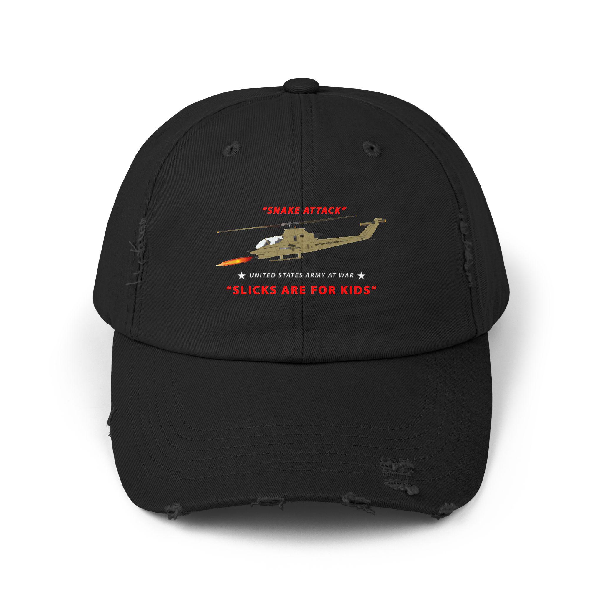 Unisex Distressed Cap - Army - AH-1 Cobra - Snake Attack - Slicks