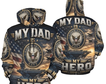 My dad is my Hero - Navy Men's All Over Print Hoodie (USA Size)