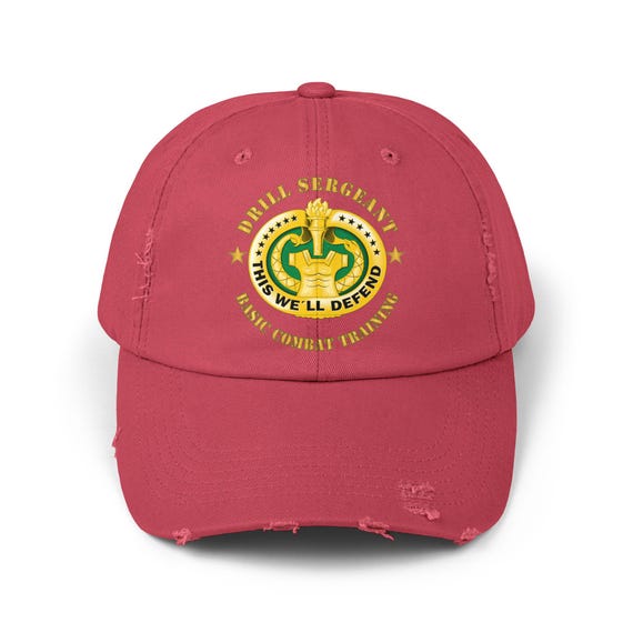 Unisex Distressed Cap - Army - Drill Sgt Badge - Basic Combat