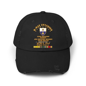 Distressed Cap - Army - 22nd Infantry Regt - 4th ID - D Day w SVC