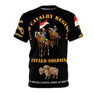 AOP - Army - 10th Cavalry Regiment with Cavalrymen and Guidon, Buffalo Soldiers  with Unit Crest and Cavalry Branch Insignia
