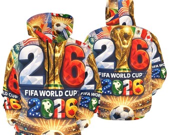 Moletom com capuz masculino com estampa total em comemoração à Copa do Mundo da FIFA 2026 (Tamanho EUA)