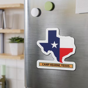 Gestanzte Magnete - Karte von Texas mit Aufdruck mit Bundesstaatsflagge - Camp Hearne, Texas X 300