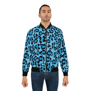 Giubbotto bomber AOP da uomo - Leopard Camouflage - Azzurro-Blu