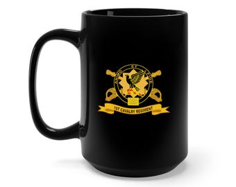 Black Mug 15oz - 1st Cavalry Regiment w Br - Ribbon